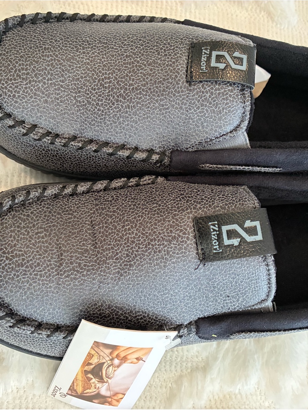 Men’s Gray Moccasin Slippers 10
